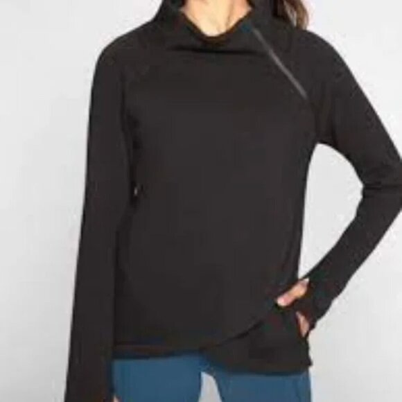 Athleta Cozy Karma Asymmetrical Pullover Sweatshirt in Black - Picture 1 of 9